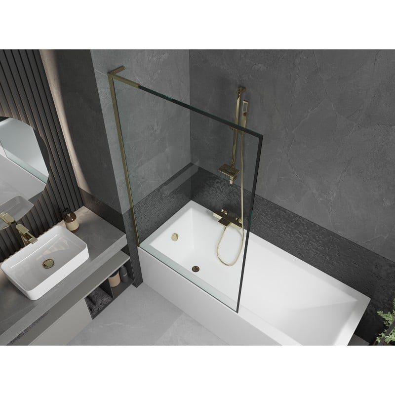 Mexen Next L paroi de baignoire 1 volet 100 x 150 cm, cadre noir, doré - 895-100-000-03-70-50