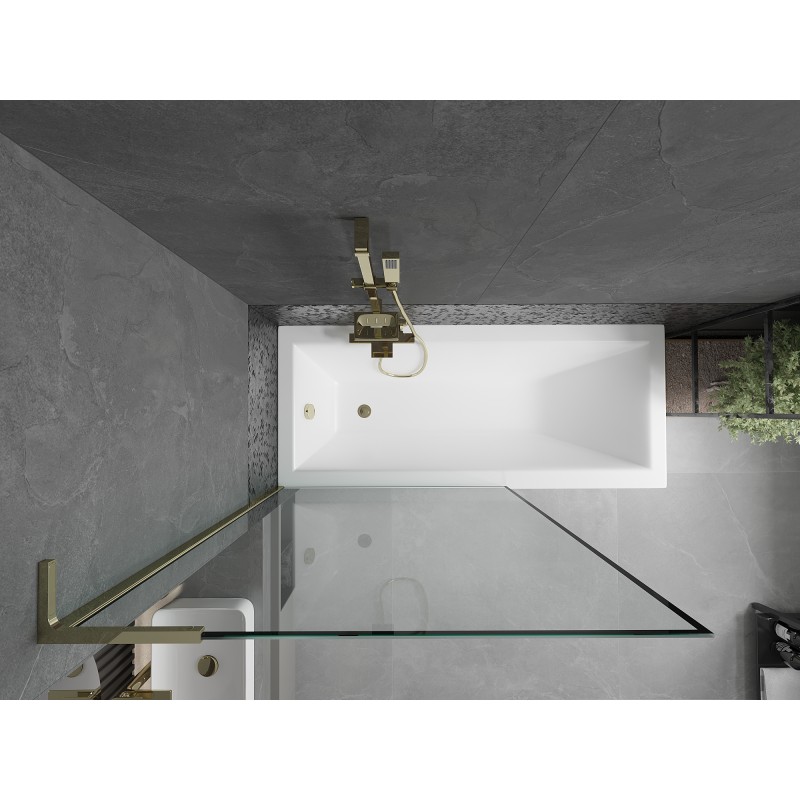 Mexen Next L paroi de baignoire 1 volet 100 x 150 cm, cadre noir, doré - 895-100-000-03-70-50
