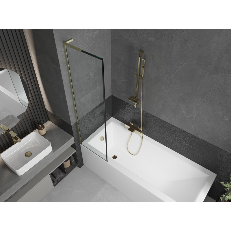 Mexen Next L pare-douche de baignoire 1 battant 50 x 150 cm, cadre noir, doré brossé - 895-050-000-03-70-55