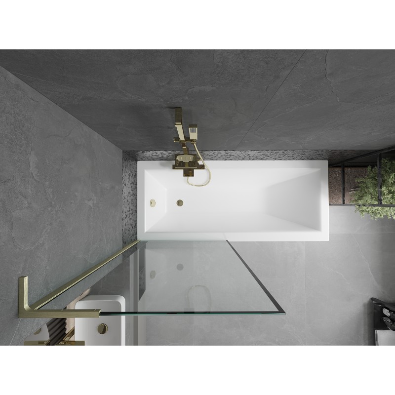 Mexen Next L paroi de baignoire 1 volet 80 x 150 cm, cadre noir, or brossé - 895-080-000-03-70-55