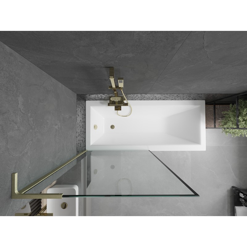 Mexen Next L paroi de baignoire 1 volet 90 x 150 cm, cadre noir, doré brossé - 895-090-000-03-70-55