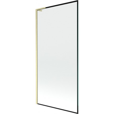 Mexen Next L paroi de baignoire 1 volet 90 x 150 cm, cadre noir, doré brossé - 895-090-000-03-70-55