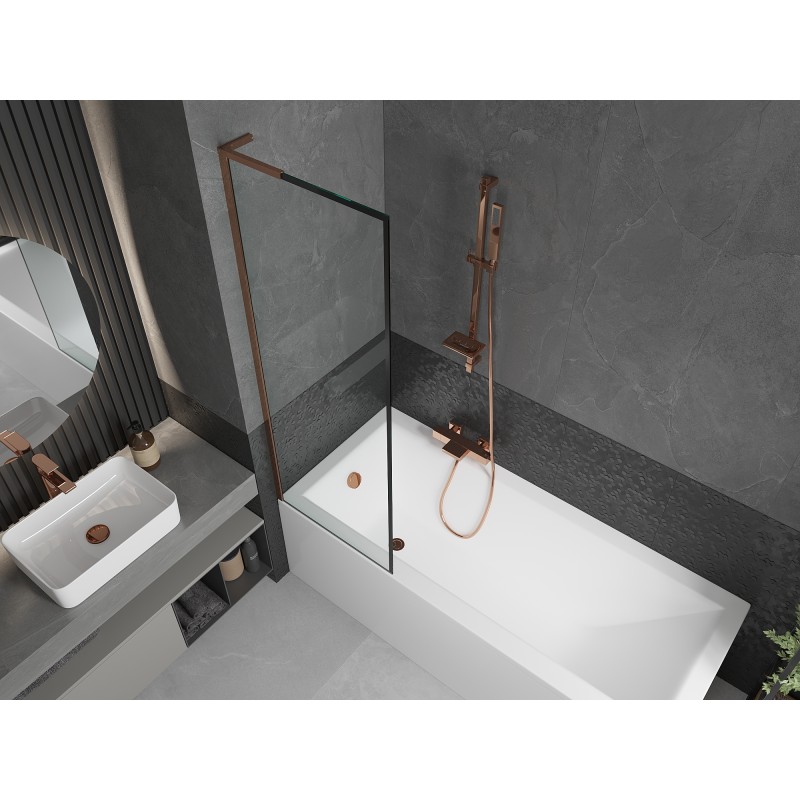 Mexen Next L paroi de baignoire 1 battant 60 x 150 cm, cadre noir, or rose - 895-060-000-03-70-60