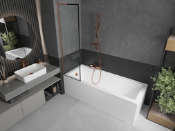 Mexen Next L paroi de baignoire 1 battant 50 x 150 cm, motif noir, cuivre brossé - 895-050-000-03-70-65
