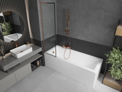 Mexen Next L paroi de baignoire 1-pliant 50 x 150 cm, cadre noir, cuivre brossé - 895-050-000-03-70-65
