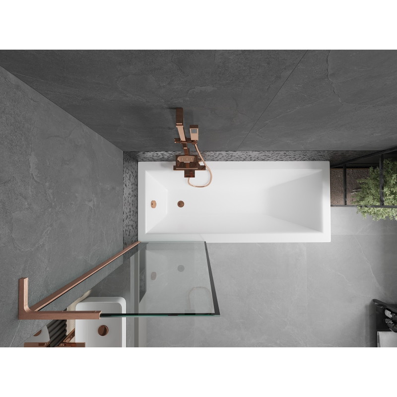 Mexen Next L paroi de baignoire à 1 volet 60 x 150 cm, cadre noir, cuivre brossé - 895-060-000-03-70-65