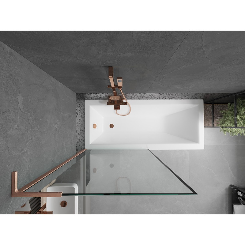 Mexen Next L paroi de baignoire simple volet 90 x 150 cm, cadre noir, cuivre brossé - 895-090-000-03-70-65