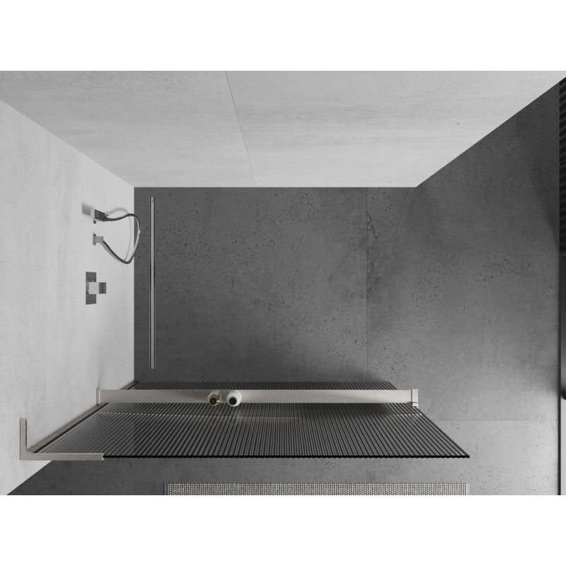 Mexen Kioto+ L paroi de douche avec étagère Walk-in 90 x 200 cm, stries, nickel brossé - 800-090-123-97-09