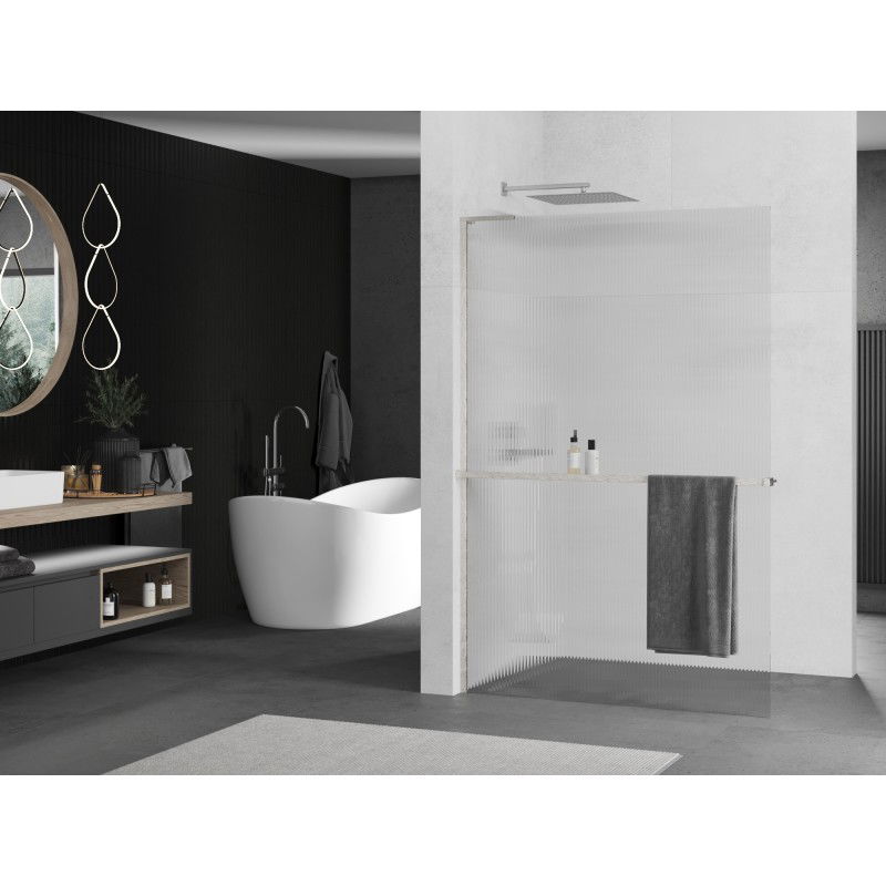 Mexen Kioto+ L cloison de douche avec étagère Walk-in 120 x 200 cm, rayures, nickel brossé - 800-120-123-97-09