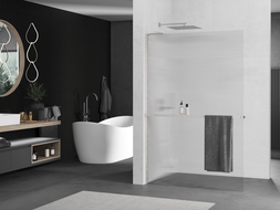 Mexen Kioto+ L paroi de douche avec étagère Walk-in 120 x 200 cm, transparent, nickel brossé - 800-120-123-97-09