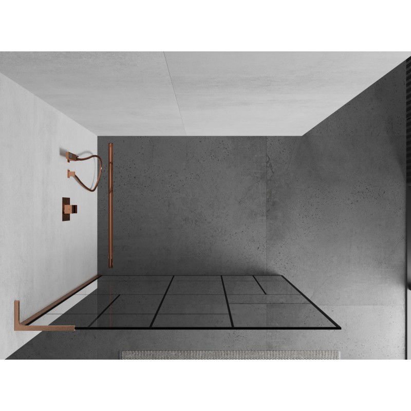 Mexen Kioto L cloison de douche Walk-in 100 x 200 cm, motif noir, cuivre brossé - 800-100-103-65-78