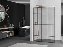 Mexen Kioto L paroi de douche Walk-in 120 x 200 cm, motif noir, laiton brossé - 800-120-103-65-78
