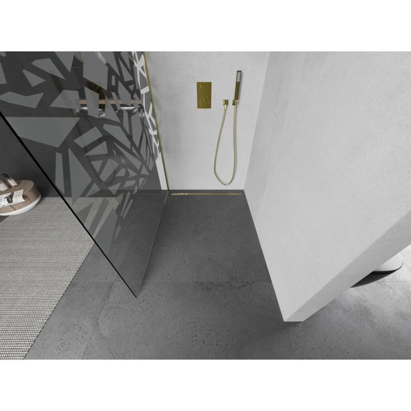 Mexen Kioto L paroi de douche Walk-in 120 x 200 cm, motif blanc, or - 800-120-103-50-85
