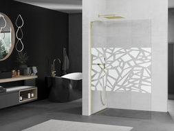 Mexen Kioto L paroi de douche Walk-in 120 x 200 cm, motif blanc, or - 800-120-103-50-85