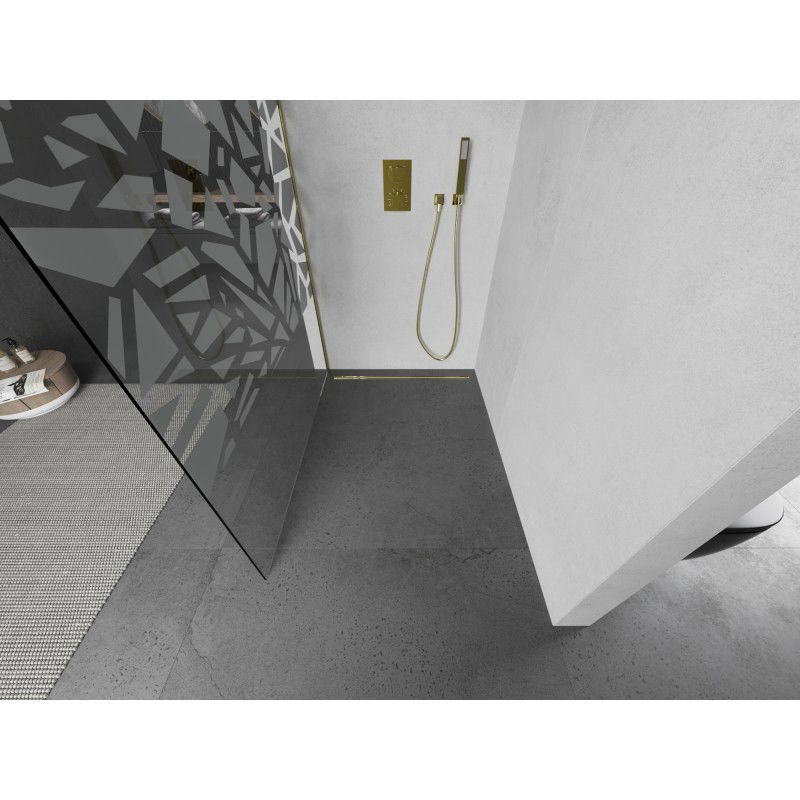 Mexen Kioto L paroi de douche Walk-in 70 x 200 cm, motif blanc, or brossé - 800-070-103-55-85