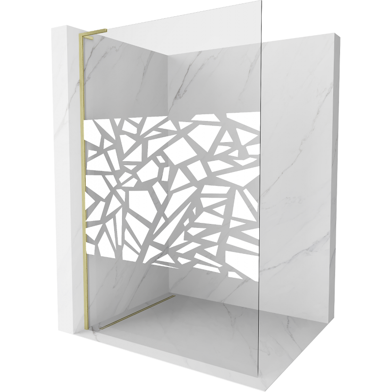 Mexen Kioto L paroi de douche Walk-in 100 x 200 cm, motif blanc, finition dorée - 800-100-103-55-85