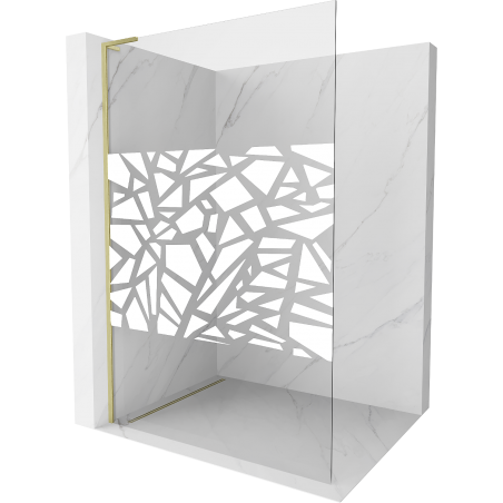 Mexen Kioto L paroi de douche Walk-in 100 x 200 cm, motif blanc, finition dorée - 800-100-103-55-85