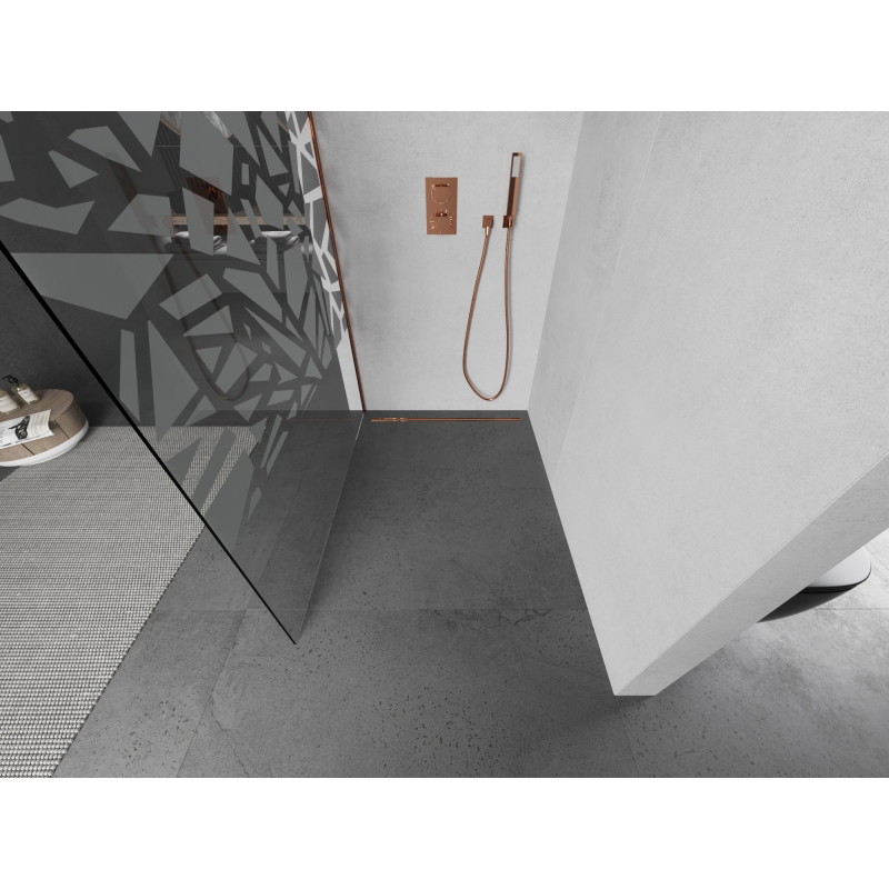 Mexen Kioto L paroi de douche Walk-in 80 x 200 cm, motif blanc, or rose - 800-080-103-60-85