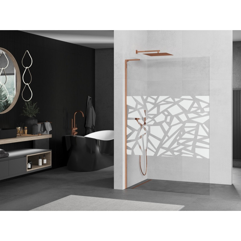 Mexen Kioto L paroi de douche Walk-in 80 x 200 cm, motif blanc, or rose - 800-080-103-60-85