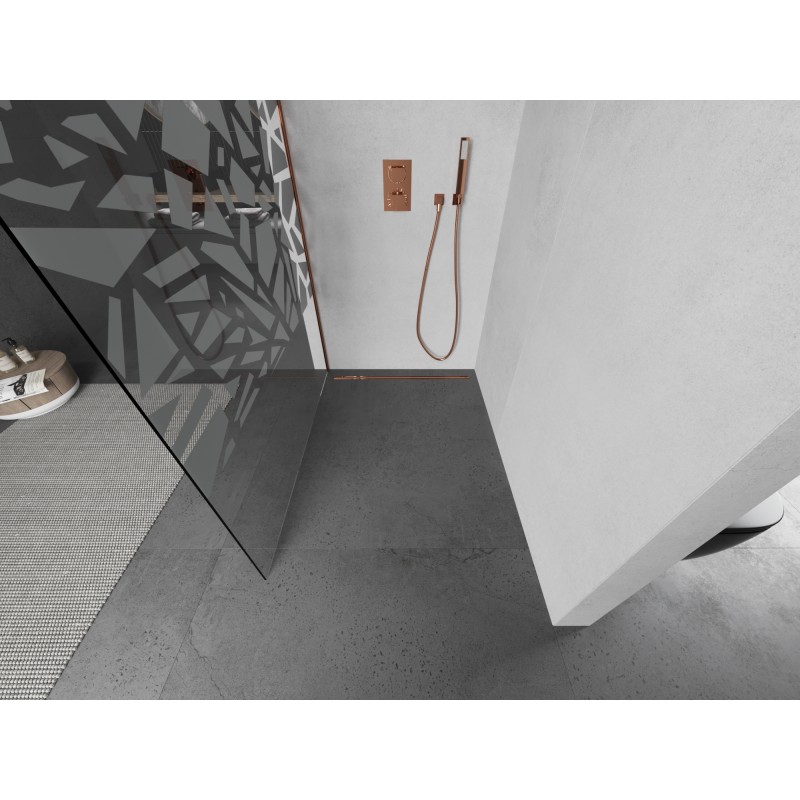 Mexen Kioto L paroi de douche Walk-in 90 x 200 cm, motif blanc, or rose - 800-090-103-60-85