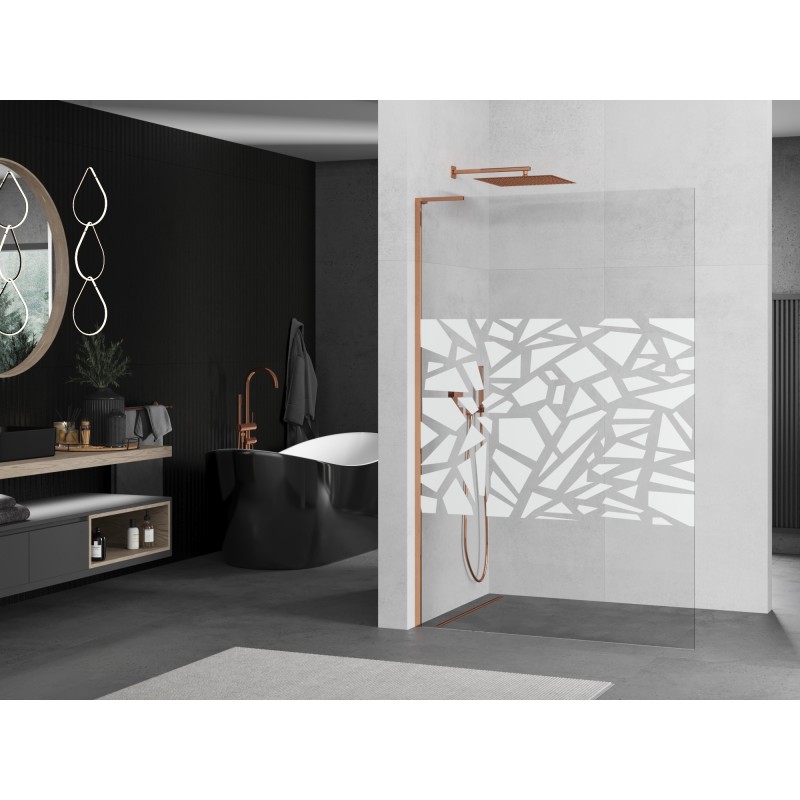 Mexen Kioto L paroi de douche Walk-in 100 x 200 cm, motif blanc, or rose - 800-100-103-60-85