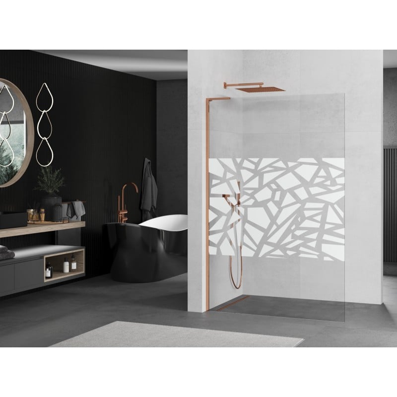 Mexen Kioto L paroi de douche Walk-in 120 x 200 cm, motif blanc, or rose - 800-120-103-60-85