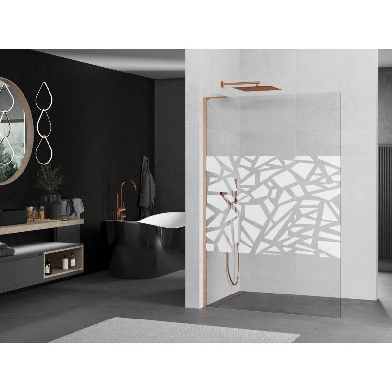 Mexen Kioto L paroi de douche Walk-in 90 x 200 cm, motif blanc, cuivre brossé - 800-090-103-65-85