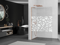 Mexen Kioto L paroi de douche Walk-in 100 x 200 cm, motif blanc, laiton brossé - 800-100-103-65-85