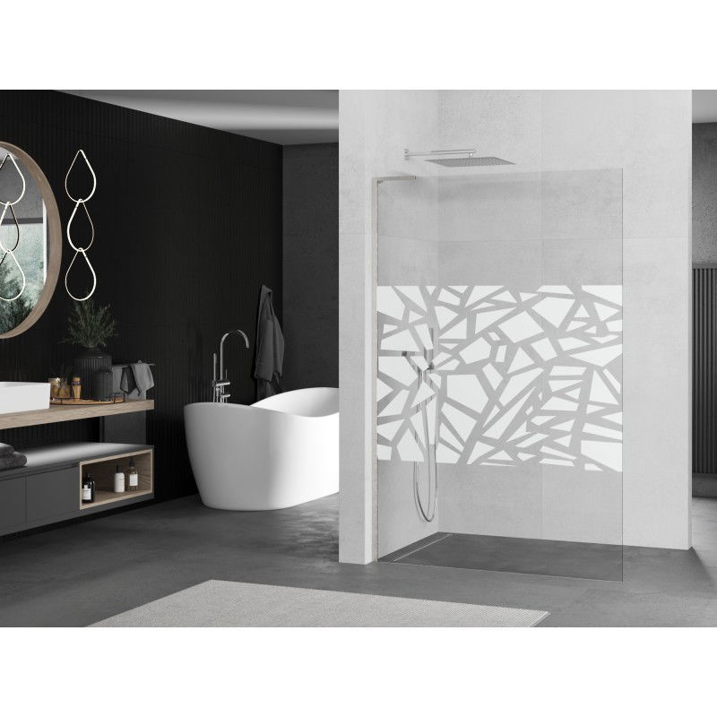 Mexen Kioto L paroi de douche Walk-in 70 x 200 cm, motif blanc, nickel brossé - 800-070-103-97-85