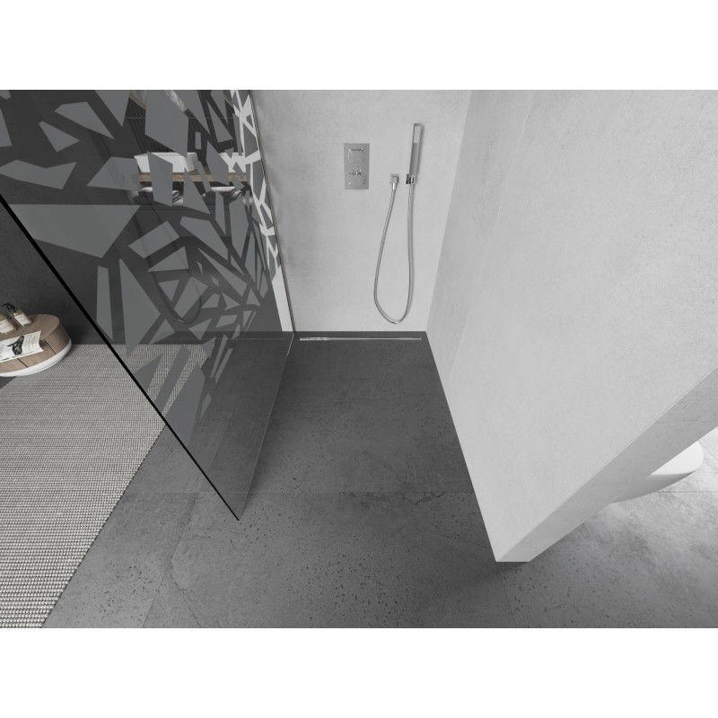 Mexen Kioto L paroi de douche Walk-in 70 x 200 cm, motif blanc, nickel brossé - 800-070-103-97-85