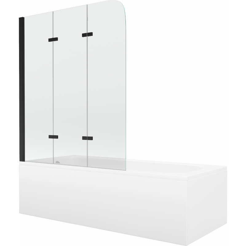 Mexen Vega baignoire rectangulaire 150 x 70 cm avec habillage et paroi 3 volets 120 cm, transparent, noir - 550115070X901203700?