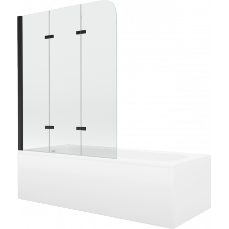 Mexen Vega baignoire rectangulaire 150 x 70 cm avec tablier et écran 3 volets 120 cm, transparent, noir - 550115070X9012037000