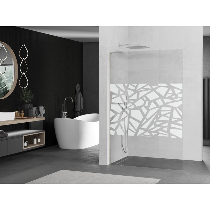 Mexen Kioto L paroi de douche Walk-in 110 x 200 cm, motif blanc, nickel brossé - 800-110-103-97-85