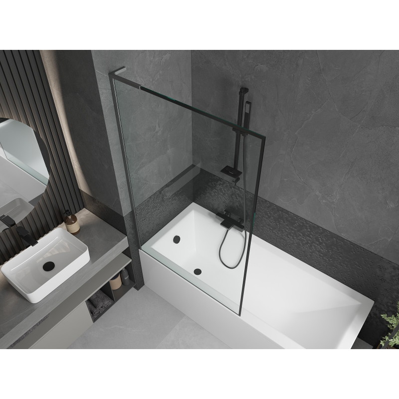 Mexen Next L paroi de baignoire à 1 panneau 100 x 150 cm, cadre noir, gris canon brossé - 895-100-000-03-70-66