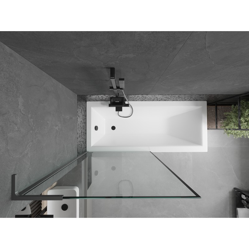 Mexen Next L paroi de baignoire à 1 volet 90 x 150 cm, cadre noir, métal gun - 895-090-000-03-70-95