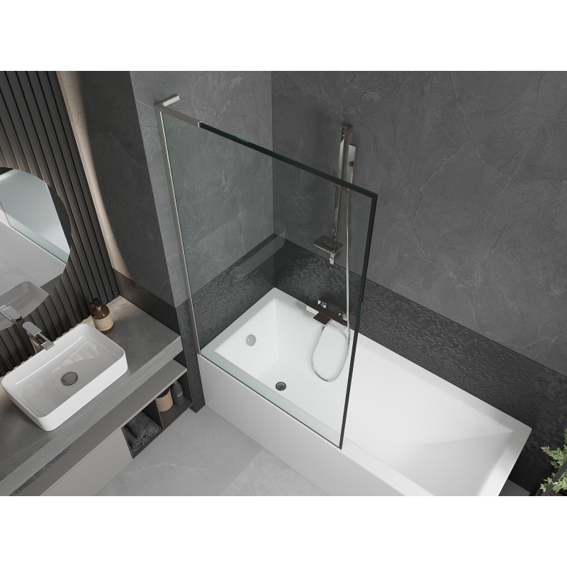 Mexen Next L paroi de baignoire à 1 volet 100 x 150 cm, cadre noir, nickel brossé - 895-100-000-03-70-97