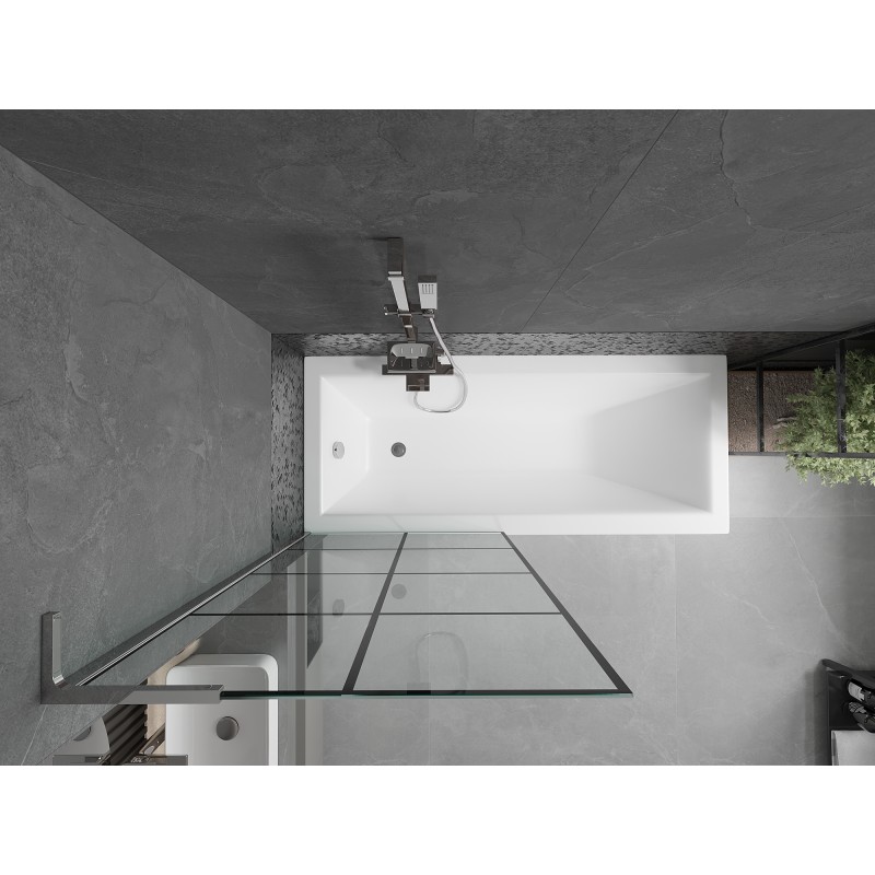 Mexen Next L paroi de baignoire 1 battant 80 x 150 cm, grille noire, chrome - 895-080-000-03-77-01