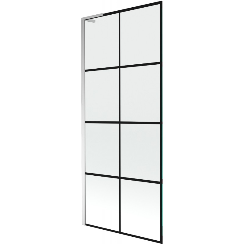 Mexen Next L paroi de baignoire 1 battant 80 x 150 cm, grille noire, chrome - 895-080-000-03-77-01