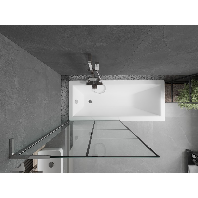 Mexen Next L paroi de baignoire 1 vantail 90 x 150 cm, grille noire, chrome - 895-090-000-03-77-01