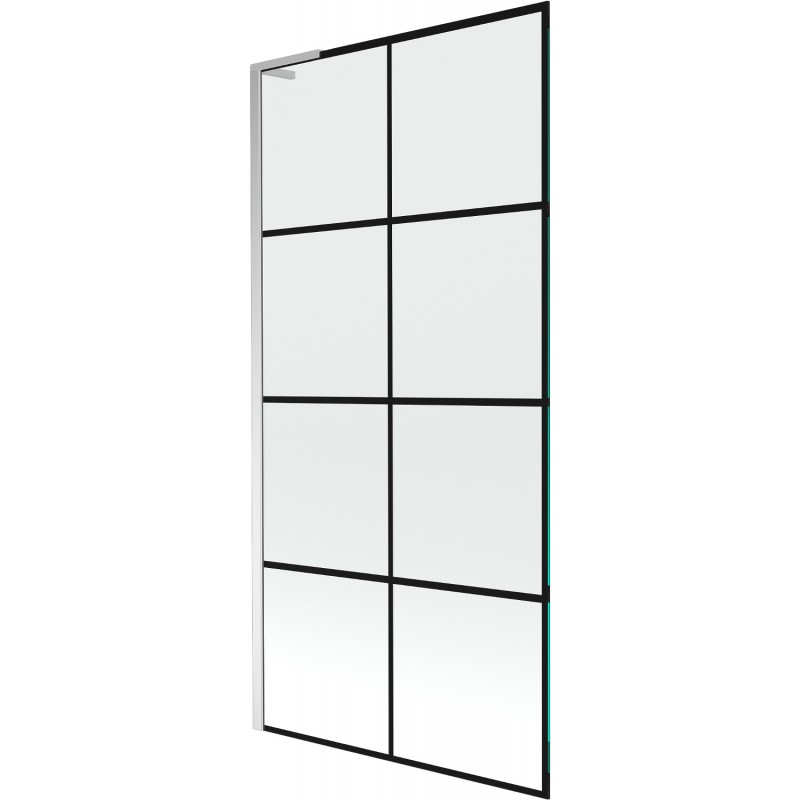 Mexen Next L paroi de baignoire 1 vantail 90 x 150 cm, grille noire, chrome - 895-090-000-03-77-01