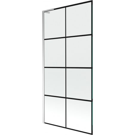 Mexen Next L paroi de baignoire 1 vantail 90 x 150 cm, grille noire, chrome - 895-090-000-03-77-01