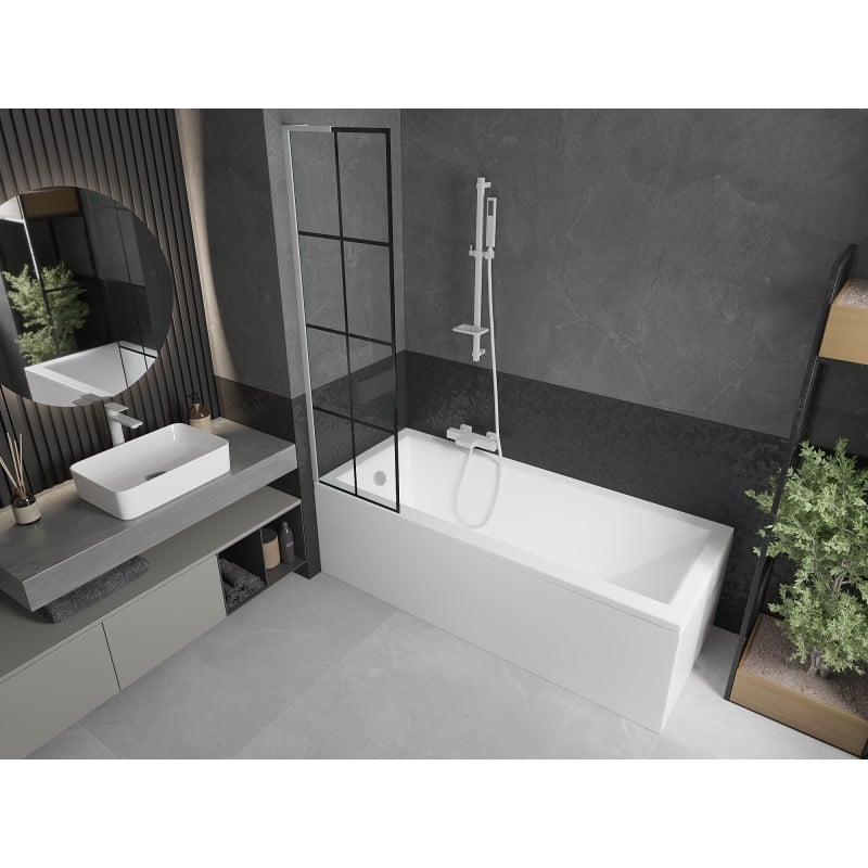 Mexen Next L paroi de douche à 1 volet 50 x 150 cm, grille noire, blanc - 895-050-000-03-77-20