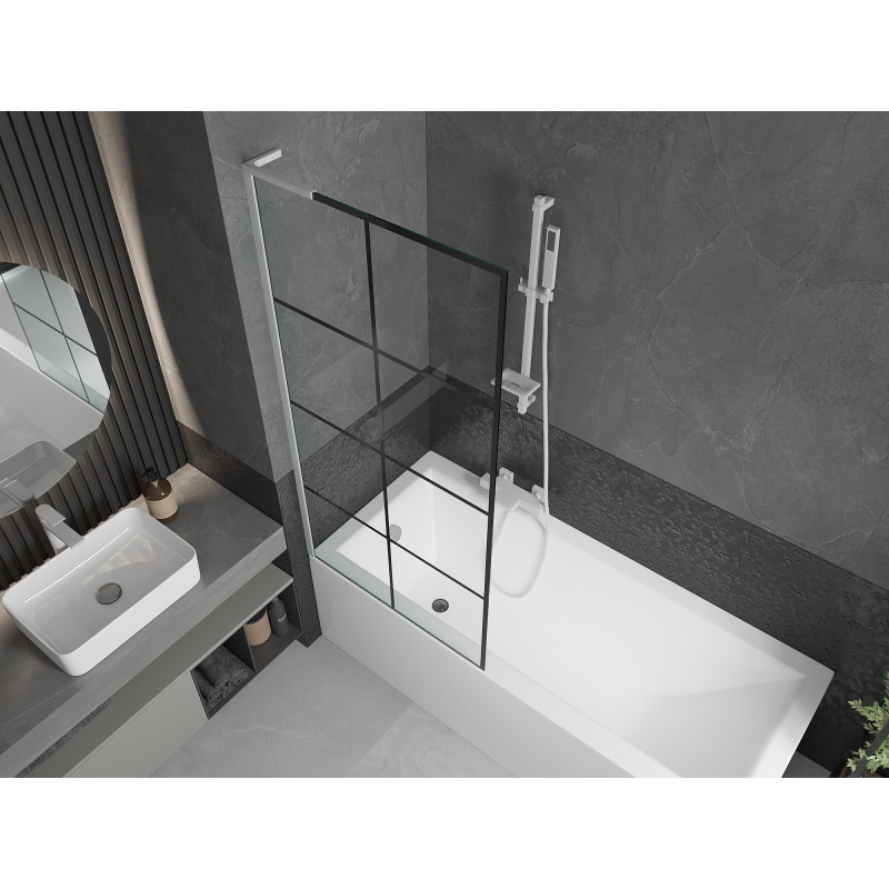 Mexen Next L paroi de baignoire 1 volet 80 x 150 cm, quadrillage noir, blanc - 895-080-000-03-77-20