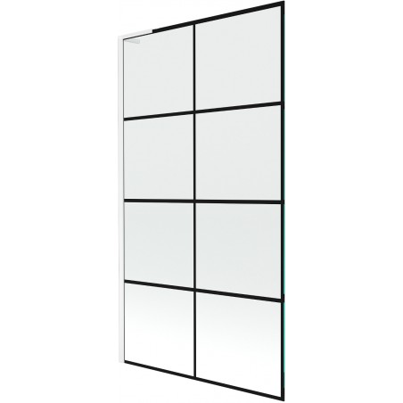 Mexen Next L paravent de baignoire à 1 volet 100 x 150 cm, grille noire, blanc - 895-100-000-03-77-20