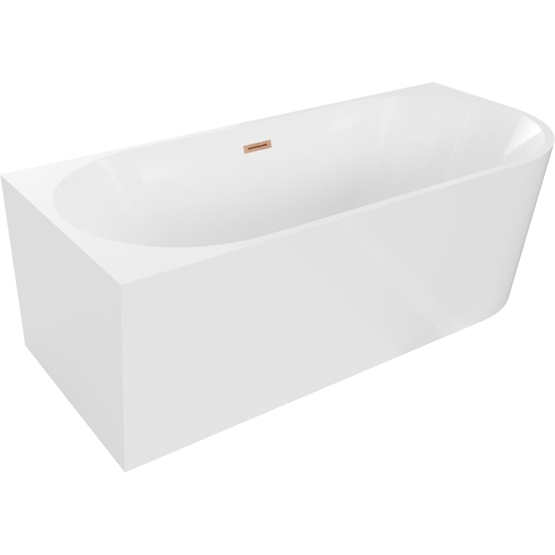 Mexen Mia baignoire autoportante d'angle gauche 150 x 75 cm, blanche, trop-plein en cuivre brossé - 52691507500L-65