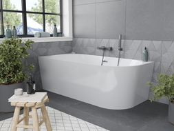 Mexen Mia baignoire autoportante d'angle gauche 150 x 75 cm, blanche, trop-plein gris canon brossé - 52691507500L-66