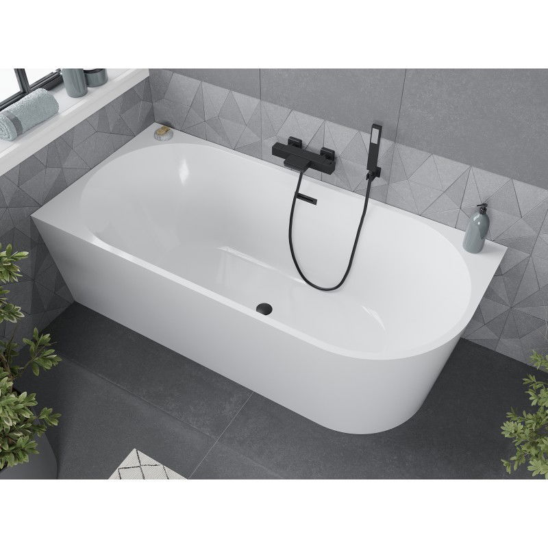 Mexen Mia baignoire autoportante d'angle gauche 150 x 75 cm, blanche, trop-plein noir - 52691507500L-70