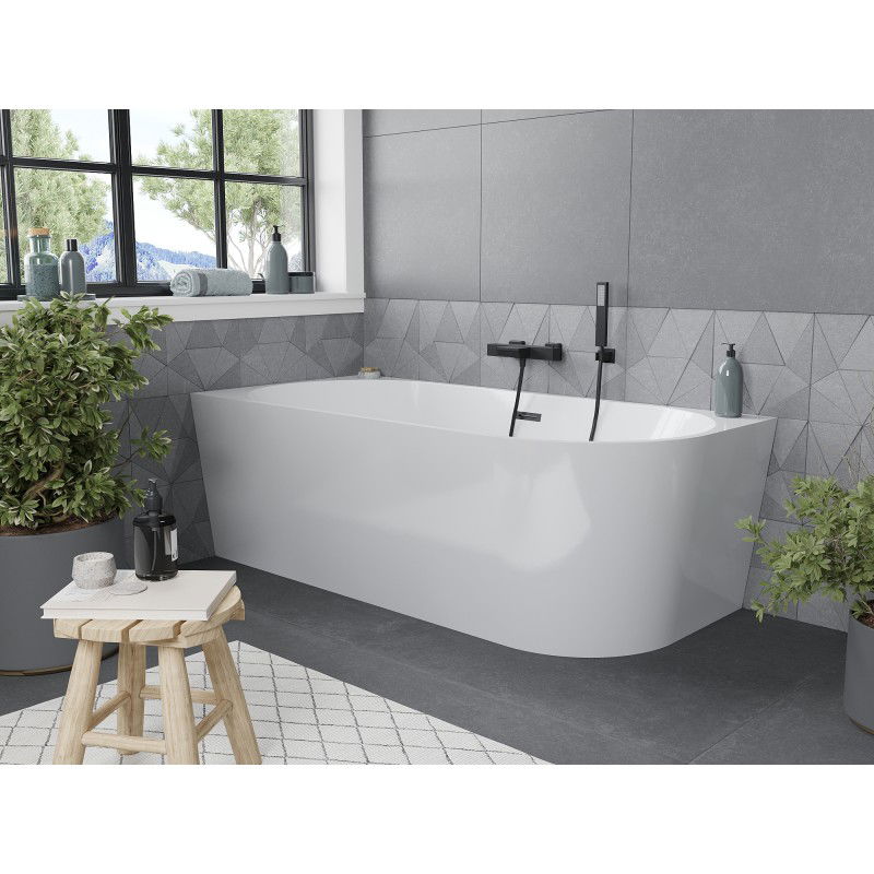 Mexen Mia baignoire autoportante d'angle gauche 150 x 75 cm, blanche, trop-plein noir - 52691507500L-70