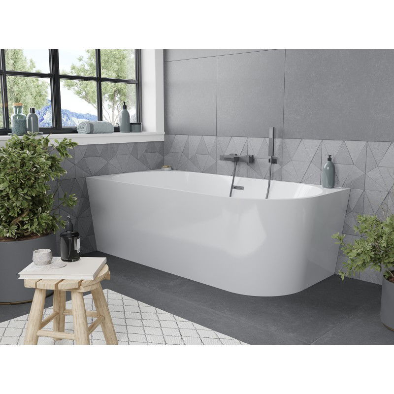 Mexen Mia baignoire autoportante d'angle gauche 150 x 75 cm, blanche, trop-plein gun metal - 52691507500L-95