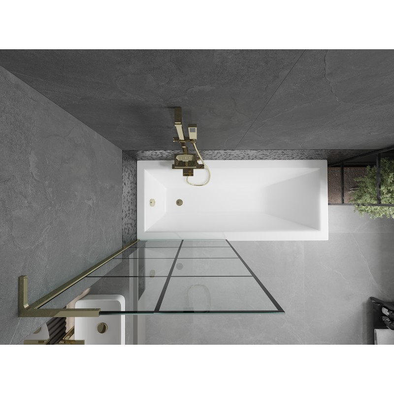 Mexen Next L paroi de baignoire à 1 volet 80 x 150 cm, grille noire, dorée - 895-080-000-03-77-50